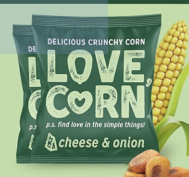 LOVE CORN Crunchy Cheese and Onion Corn Snack BBQ 24 x 20g